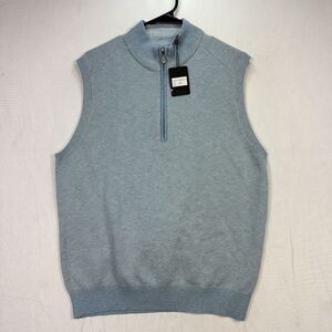 NWT Raffi Sweater Vest 1/4 Zip Mens Large‎ Golf 100% Cotton Light Blue $145